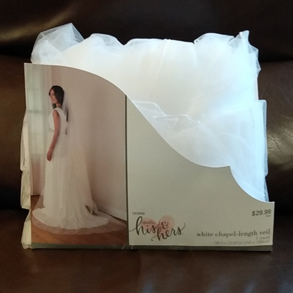 White Chapel-Length Veil and Decorative headpiece